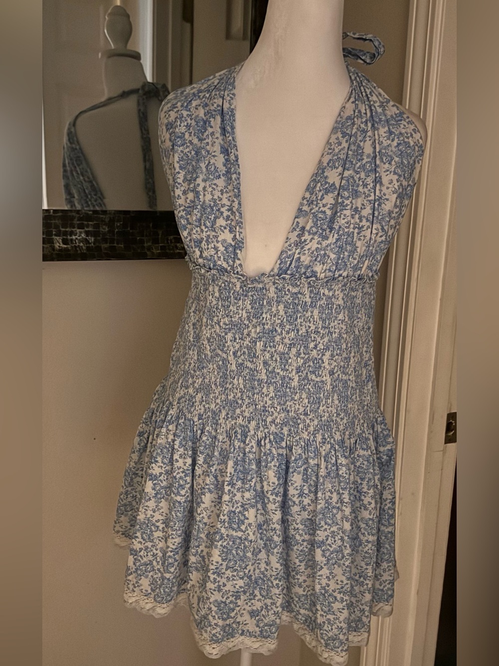 LOVE SHACK FANCY blue white floral Luisetta Dress size XL